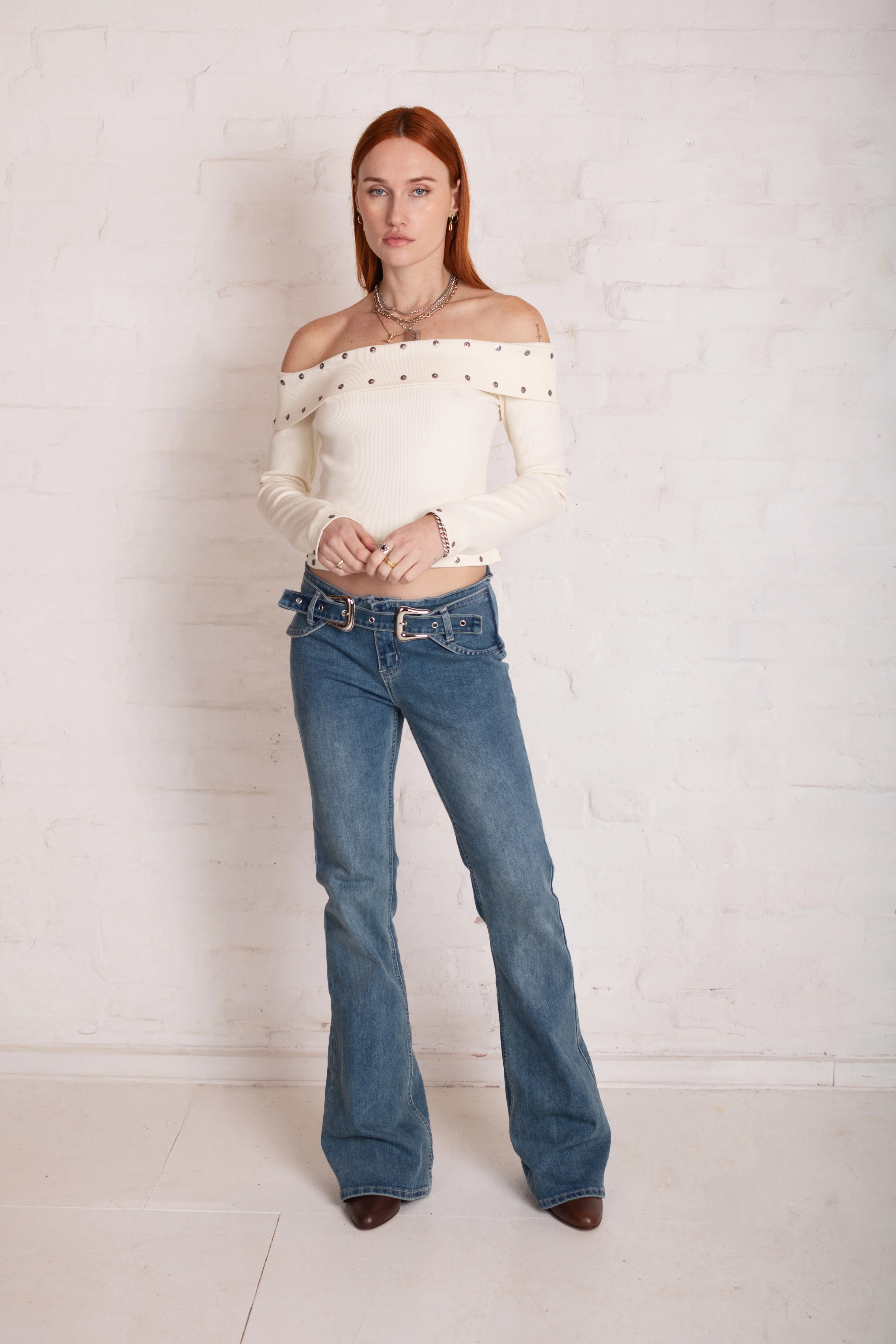 Charlie Western Buckle Flare Jeans - Image 4