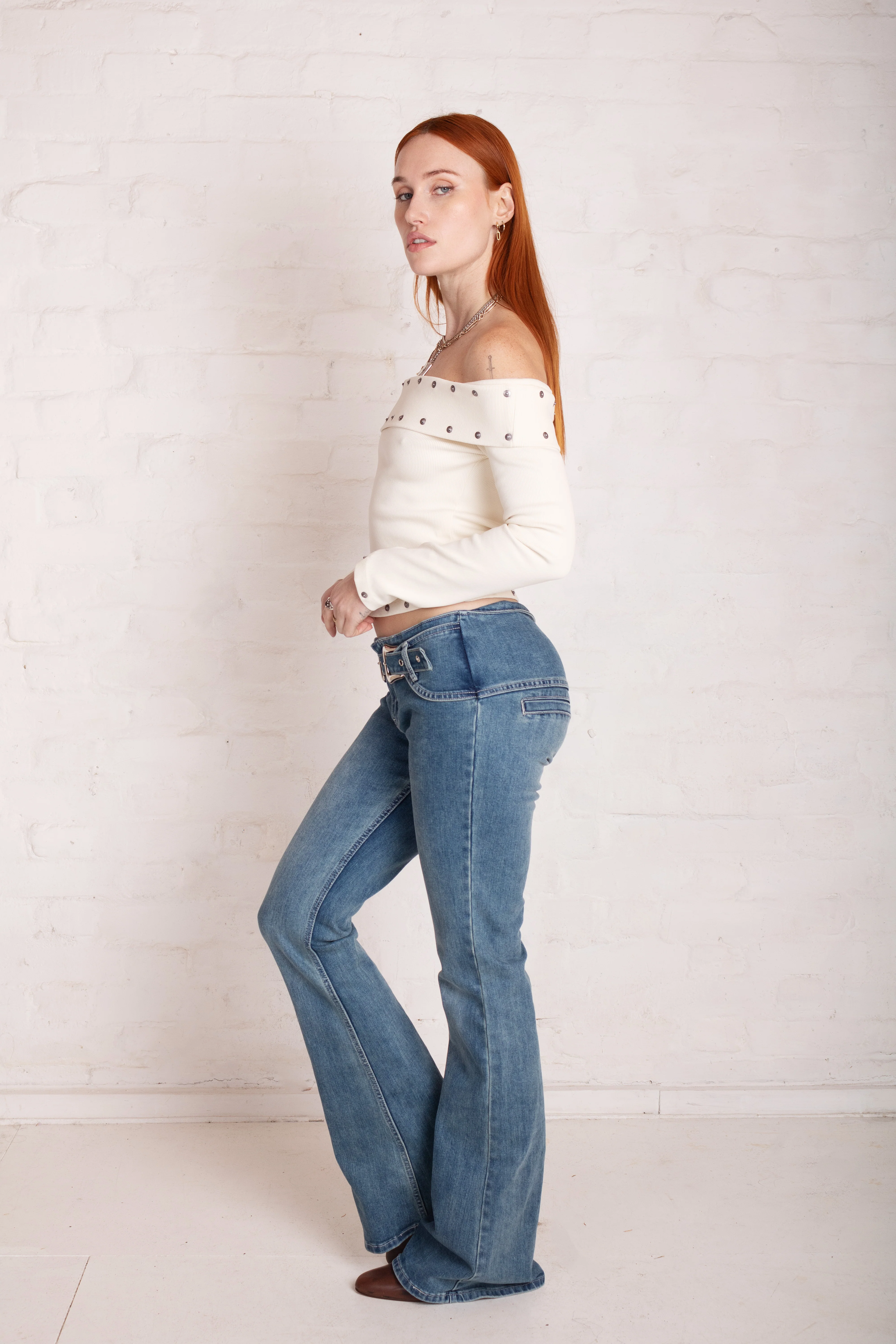 Charlie Western Buckle Flare Jeans - Image 7