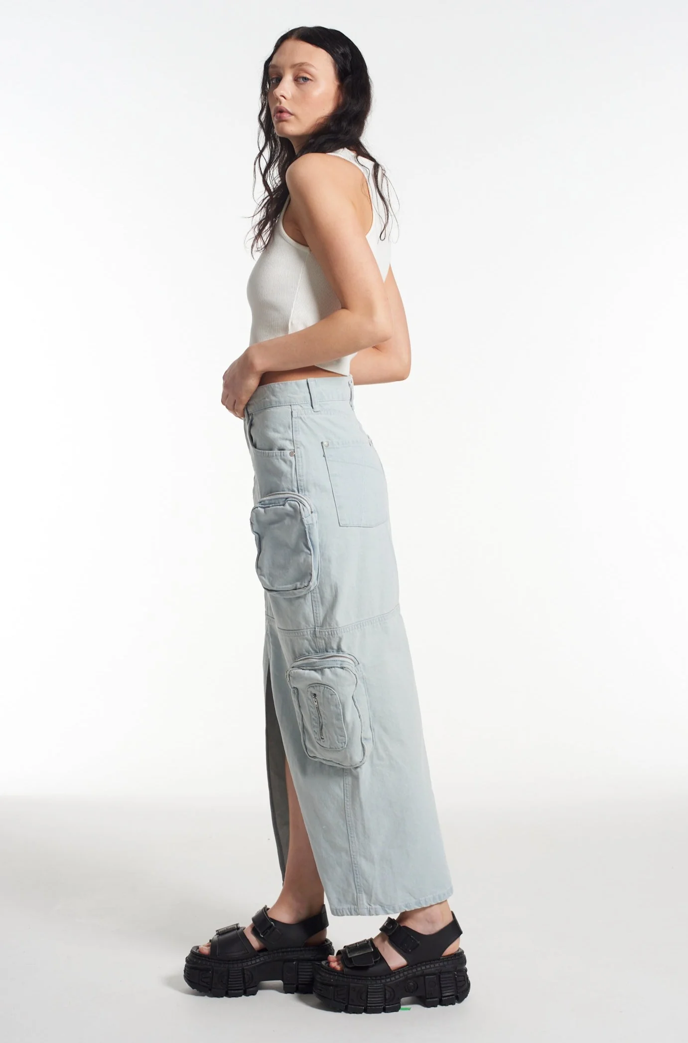 Zip Combat Maxi Skirt Stonewash - Image 4