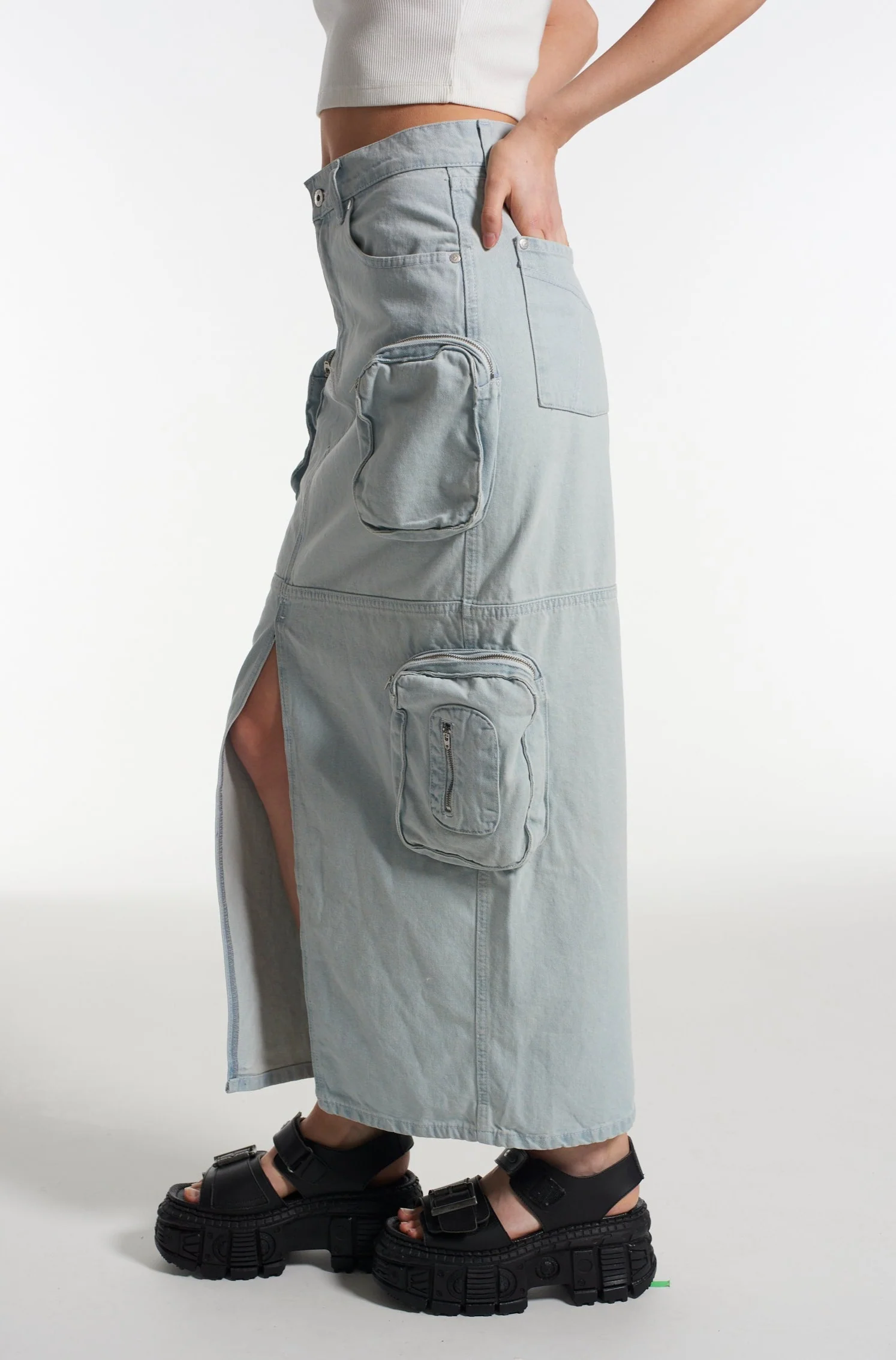 Zip Combat Maxi Skirt Stonewash - Image 5