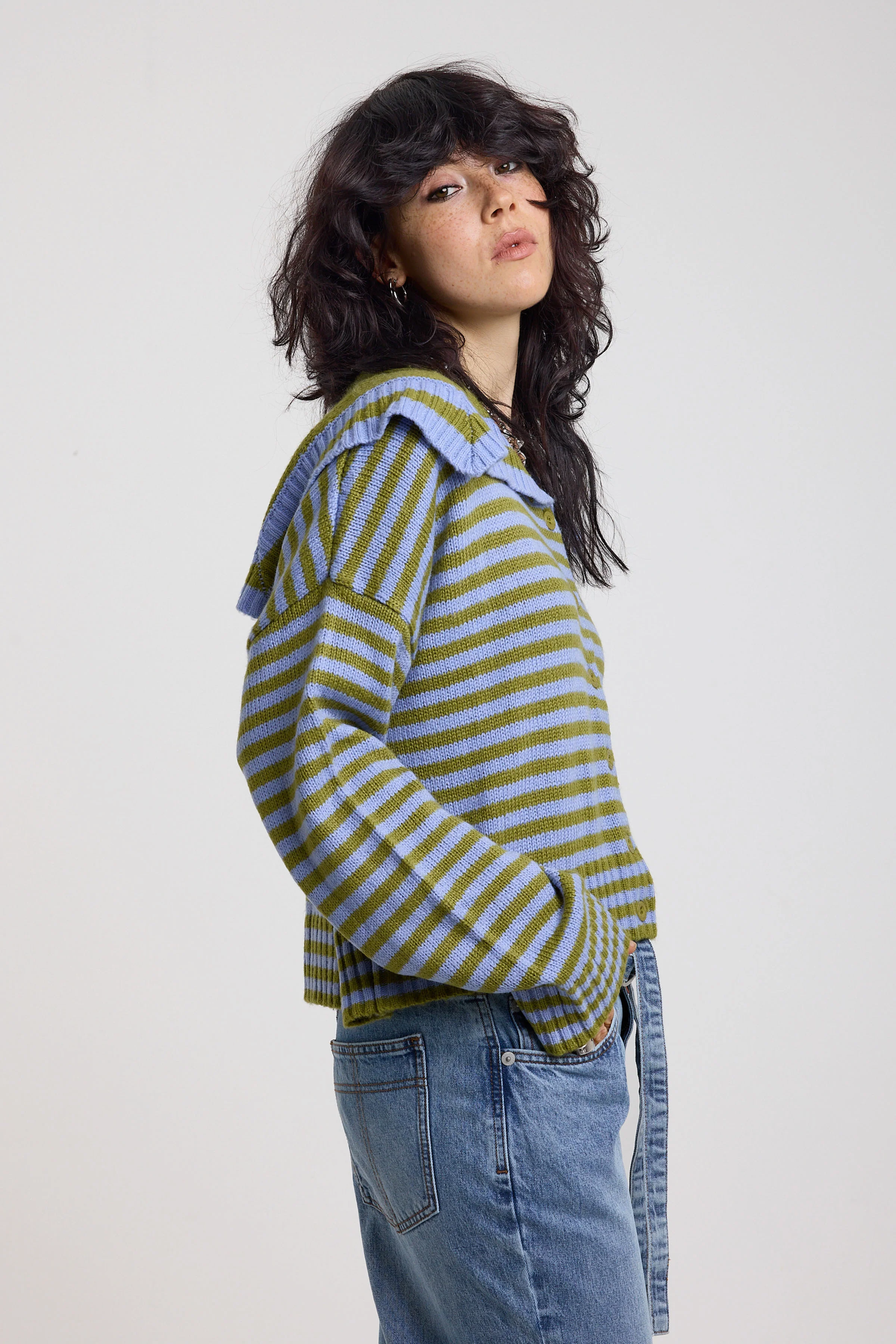 Darling Stripe Oversized Collar Cardigan - Image 3