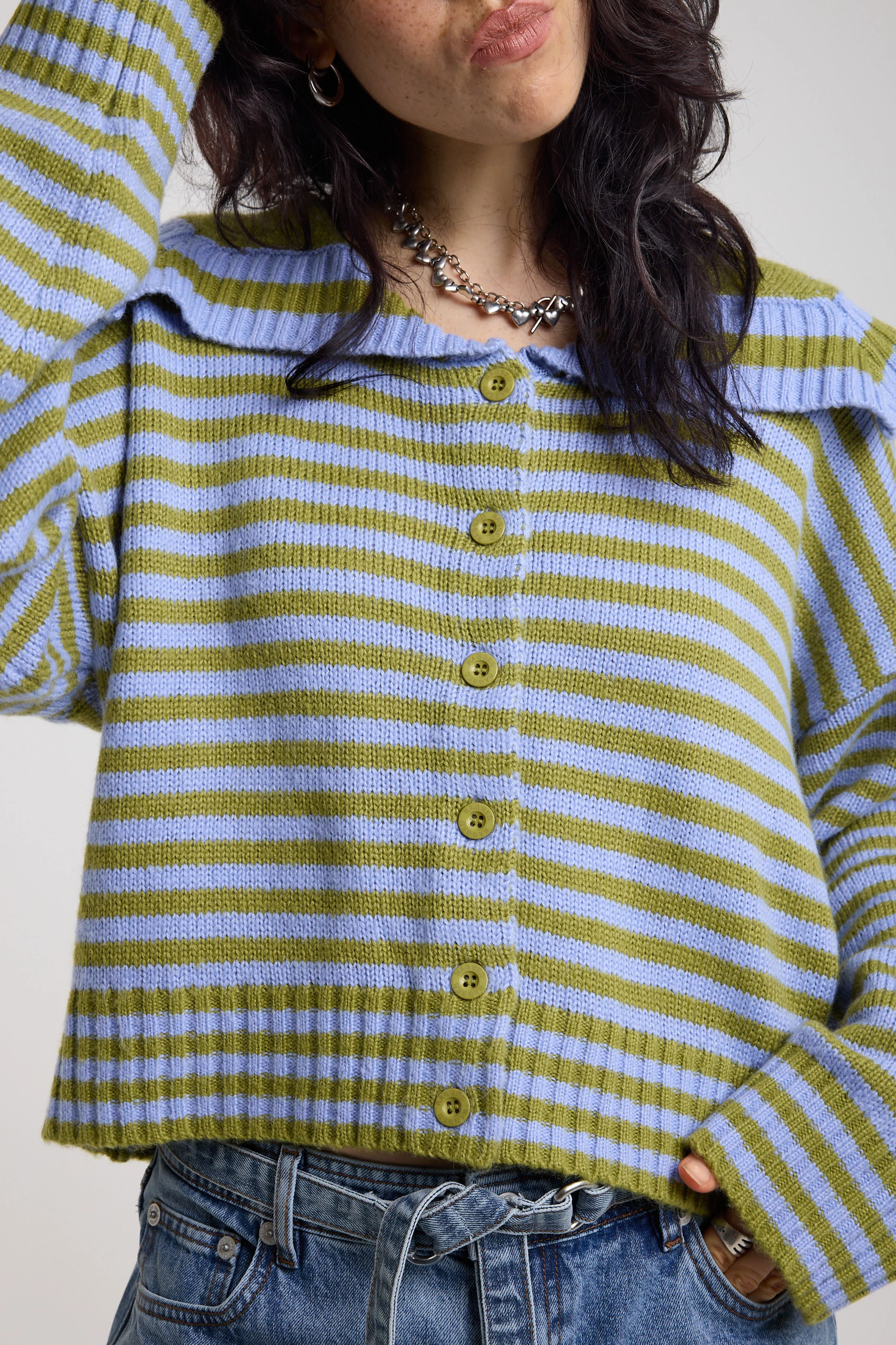 Darling Stripe Oversized Collar Cardigan - Image 7