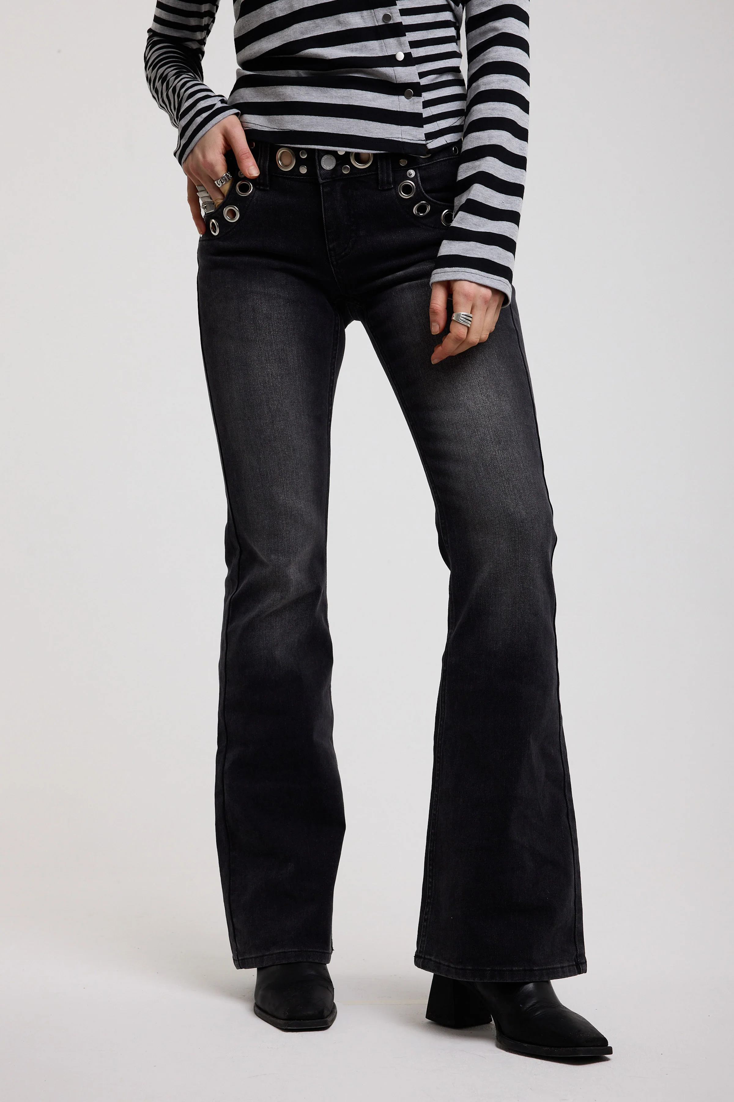 Grade Black Low Rise Eyelet Flare Jeans - Image 5