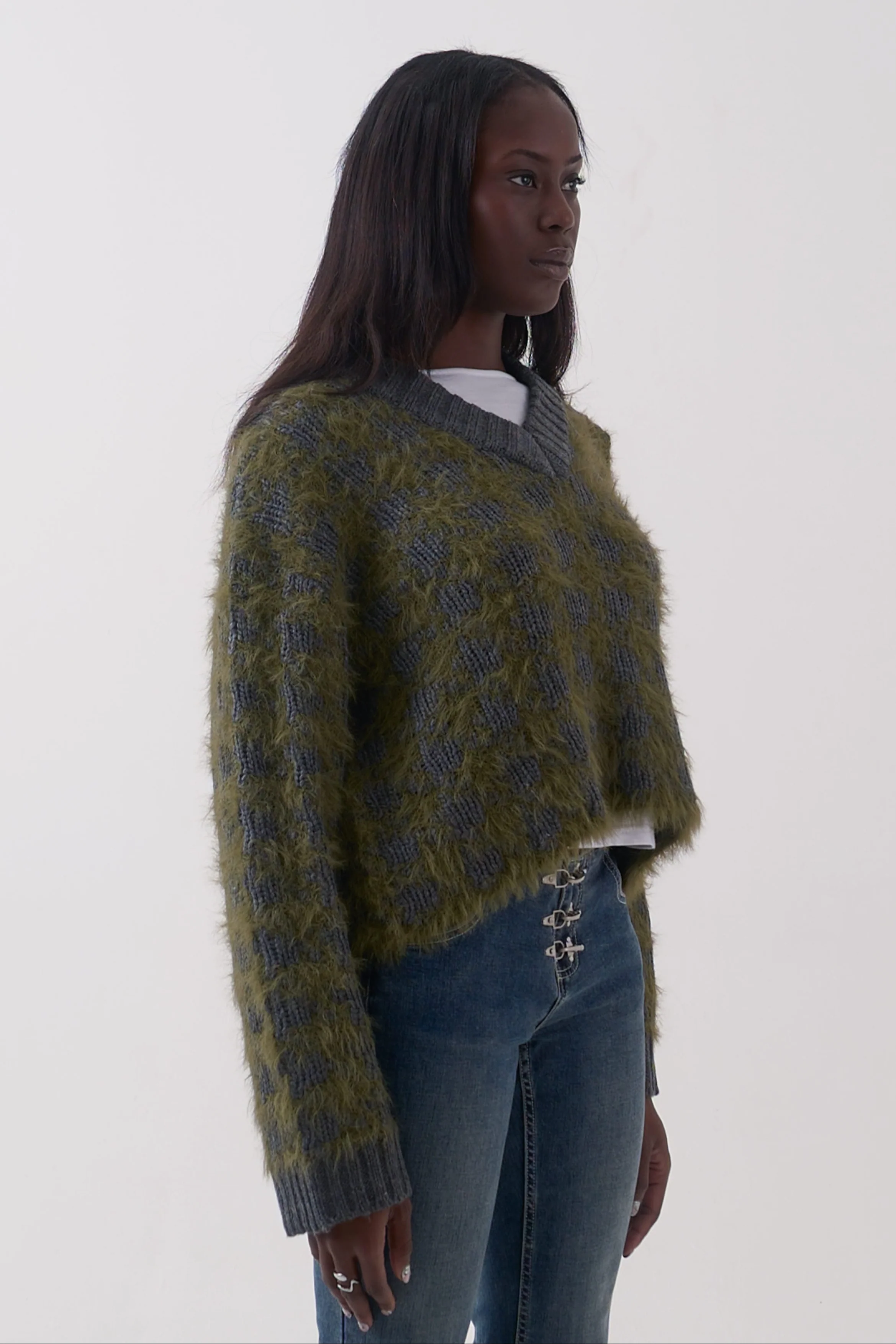 Jade Houndstooth V-Neck Knit - Image 3