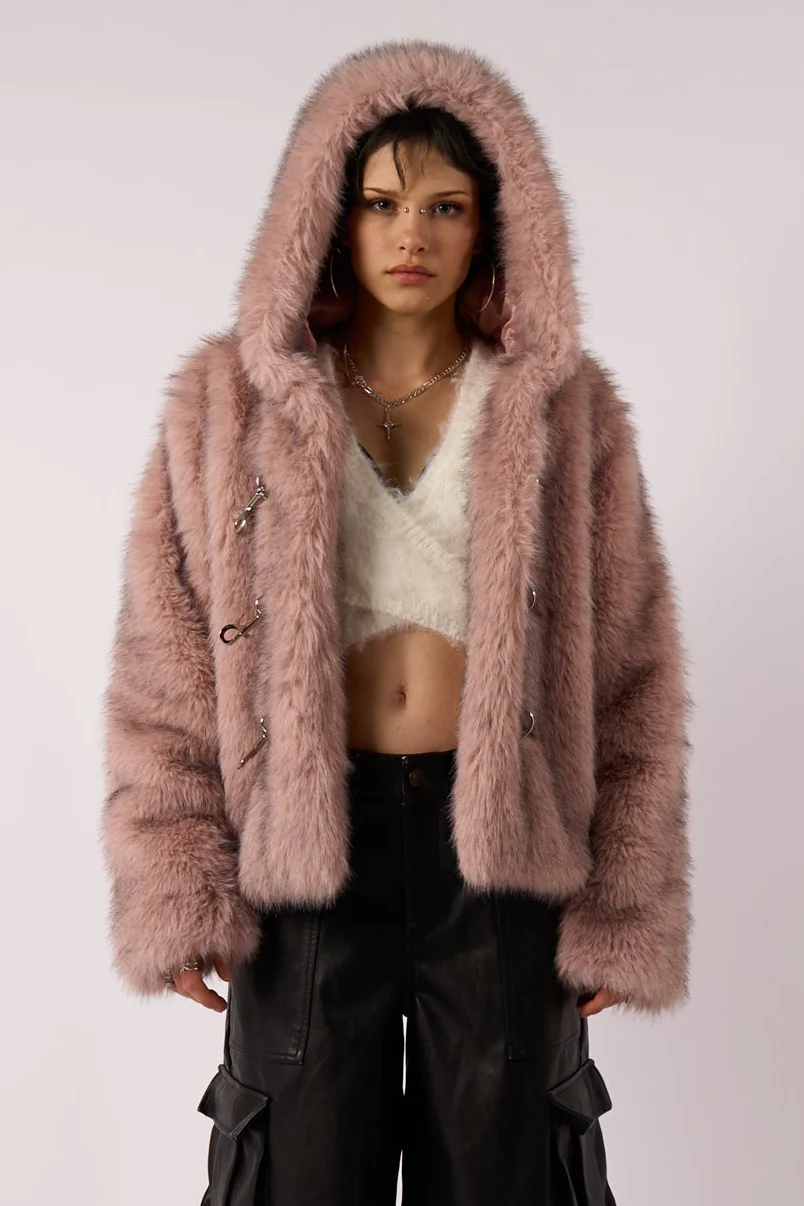 Julia Pink Faux Fur Coat - Image 3