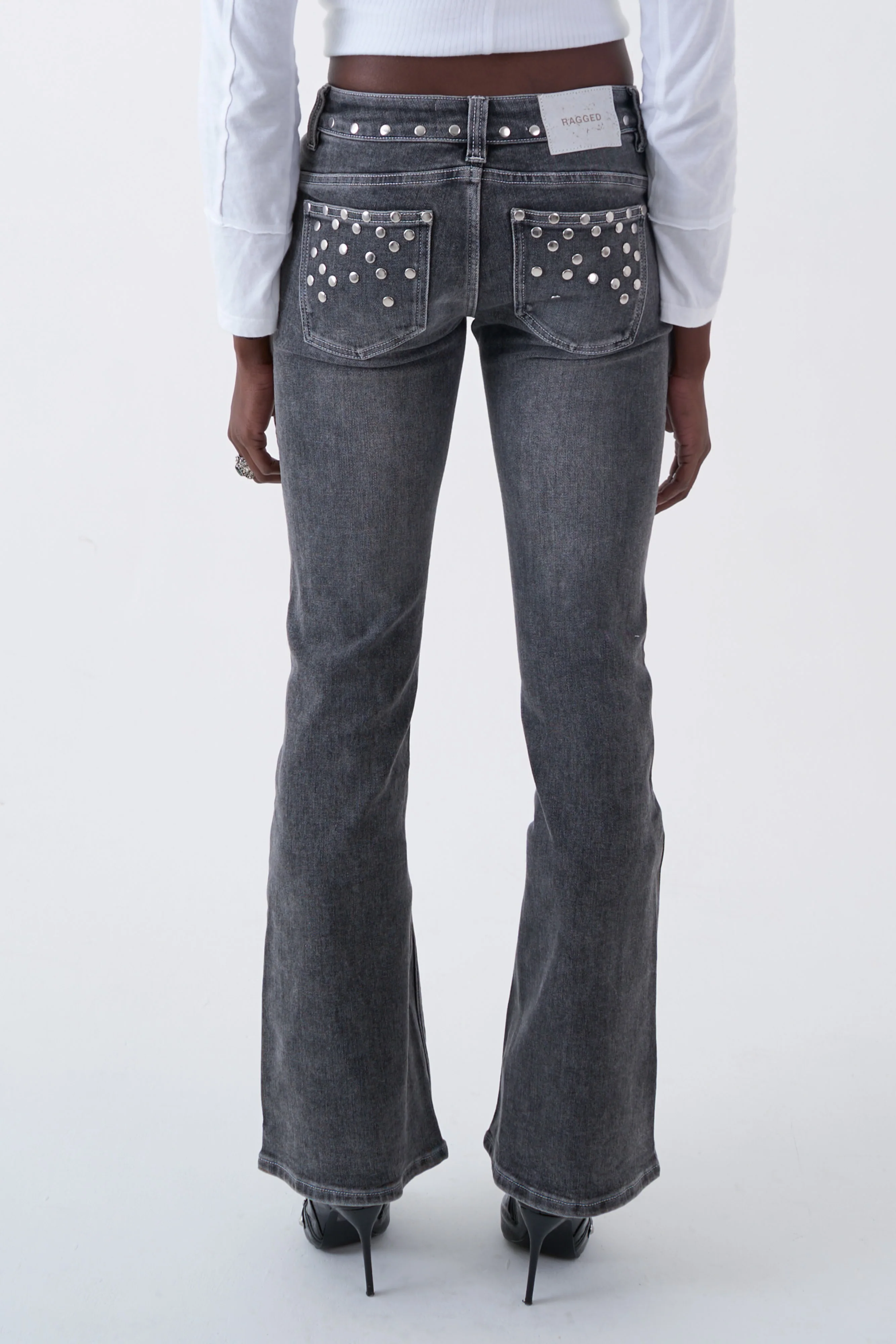 Locket Grey Studded Bootcut Flare Jeans - Image 6