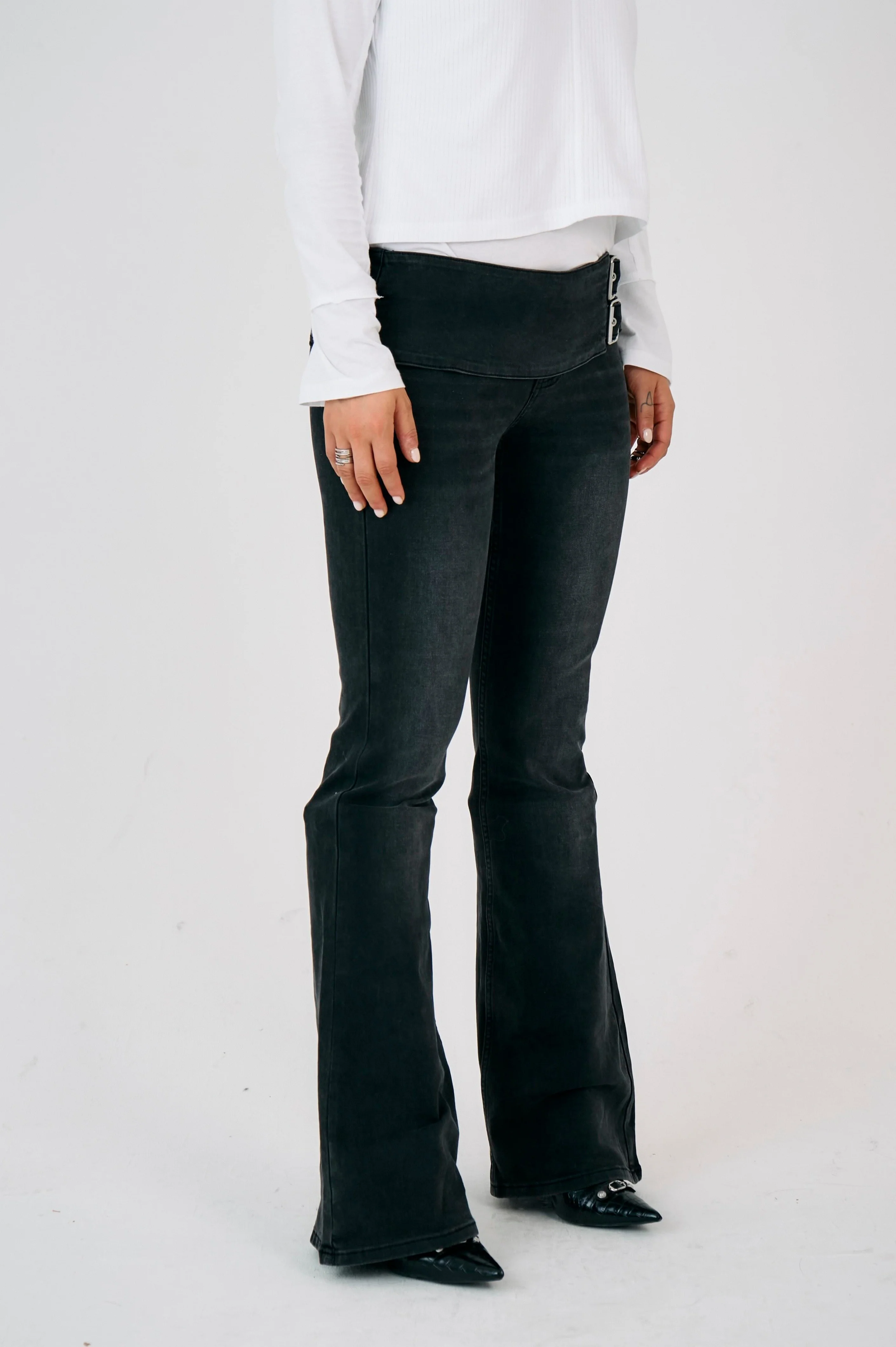 Moss Washed Black Bootcut Flare Jeans - Image 3