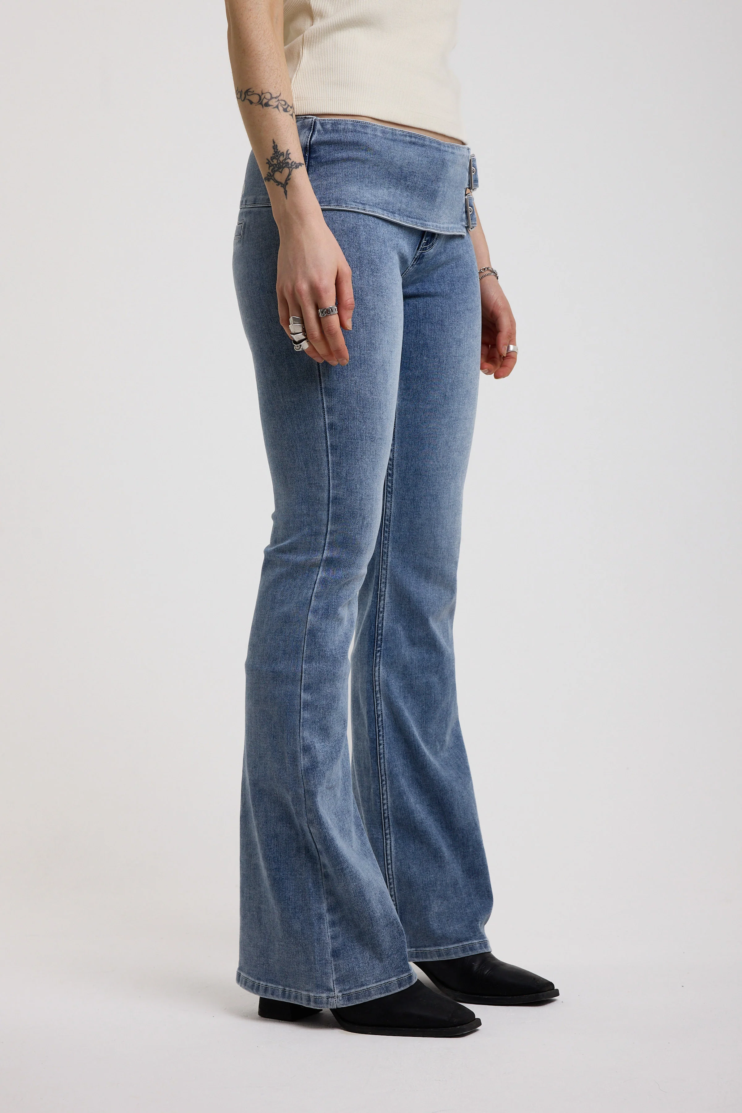 Moss Low Rise Double Buckle Flare Jeans - Image 8