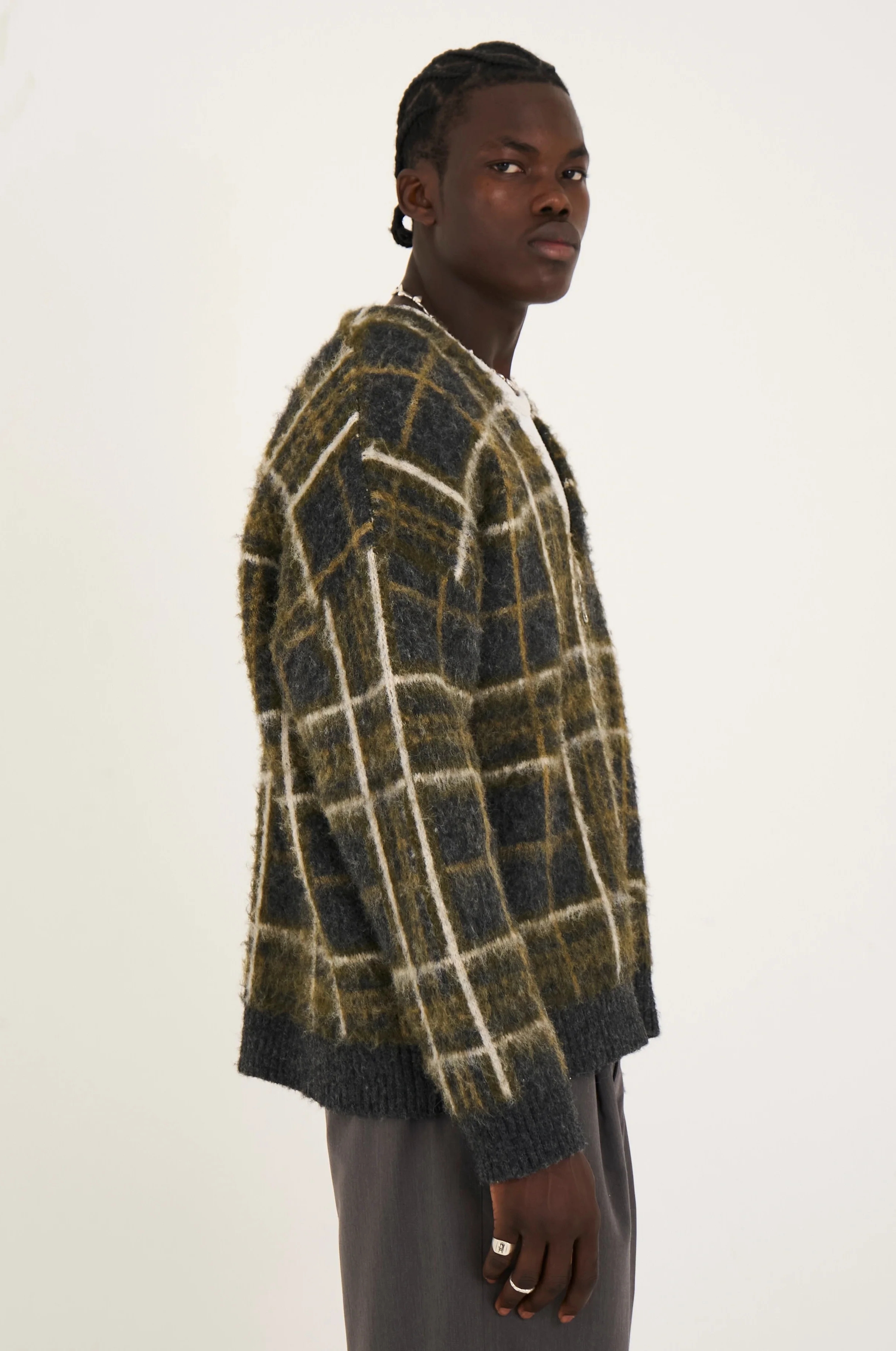 Shadow Fuzzy Check Knit Cardigan - Image 3