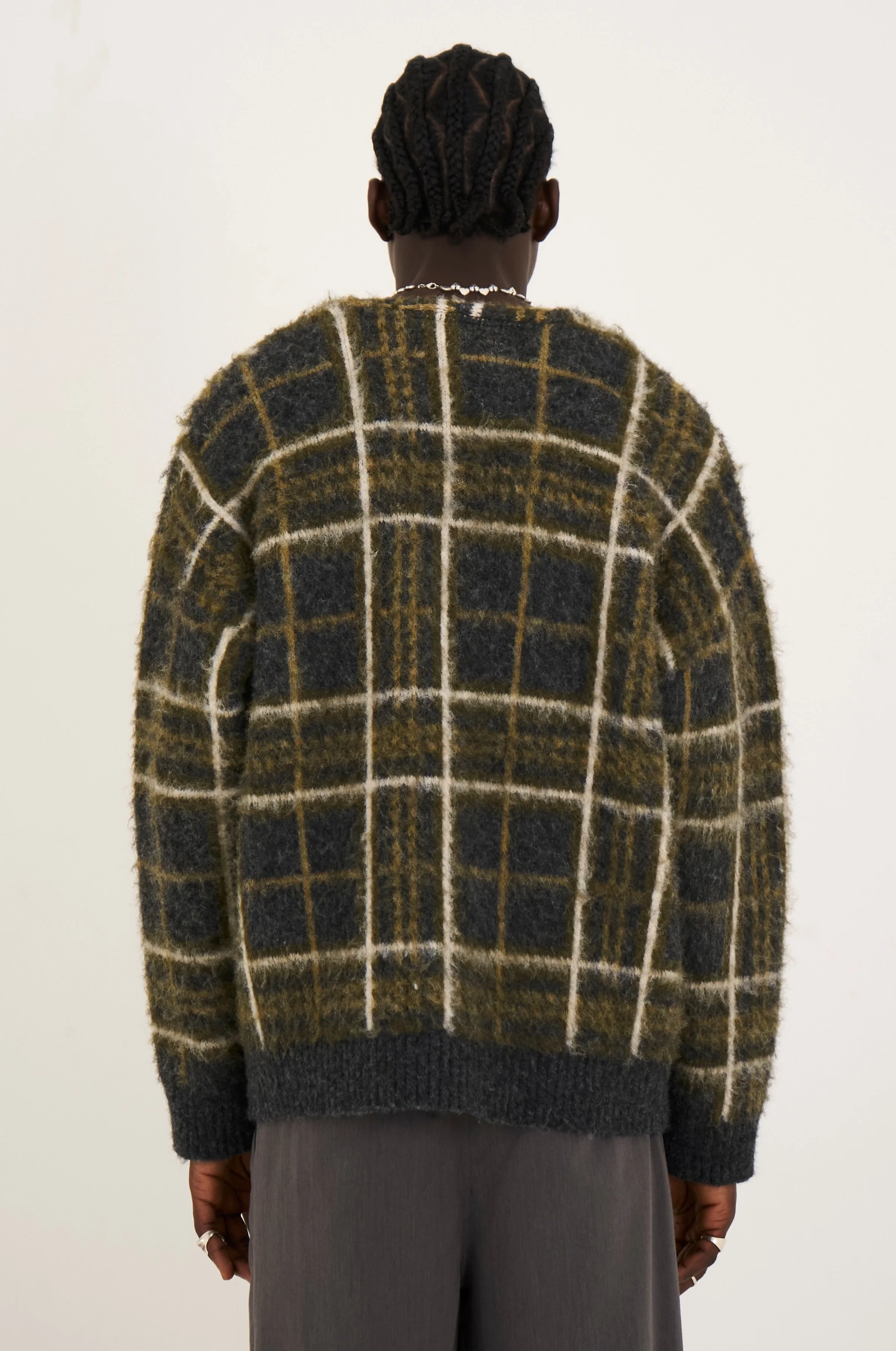 Shadow Fuzzy Check Knit Cardigan - Image 5