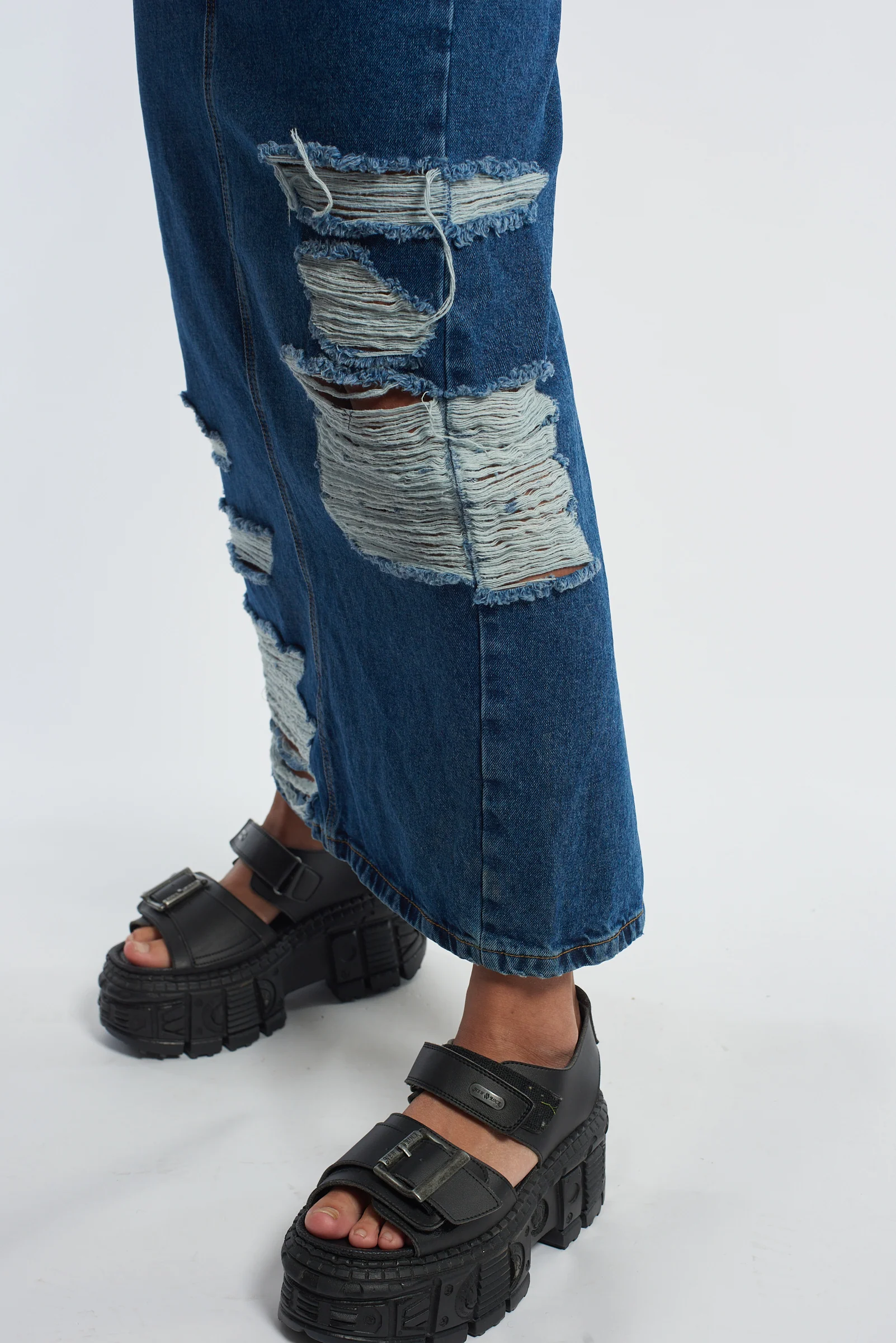 Shredder Distressed Denim Maxi Skirt - Image 5