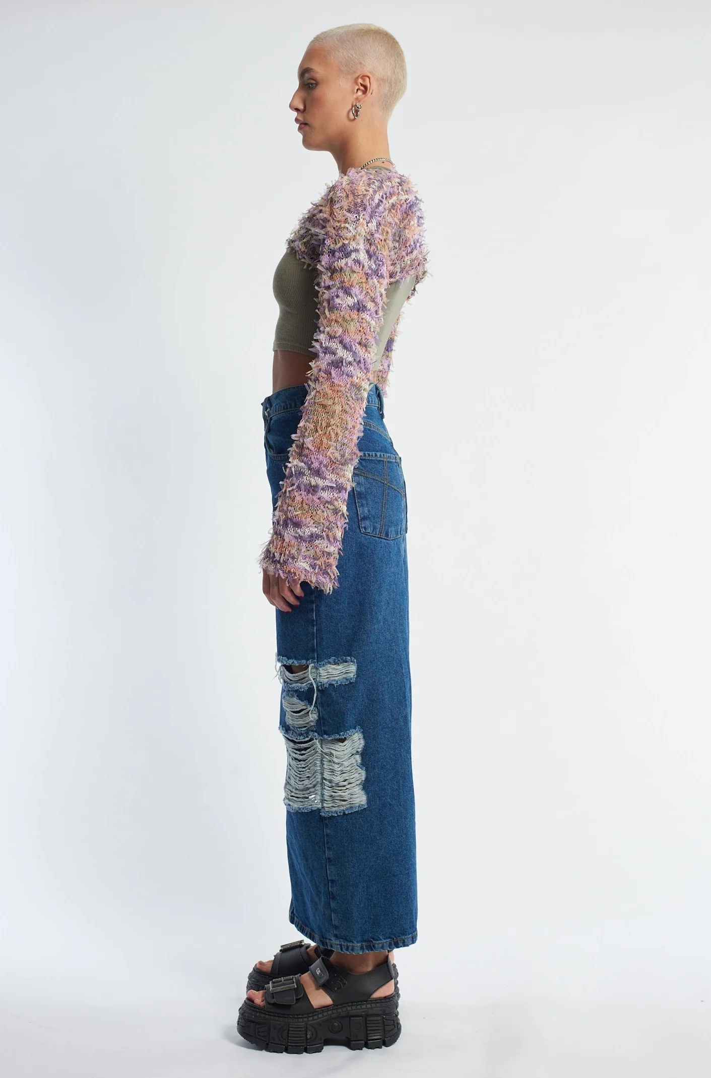 Shredder Distressed Denim Maxi Skirt - Image 6